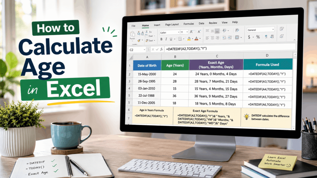How to calculate age in Excel easily - Age Calculator by AgeCalculatory.net