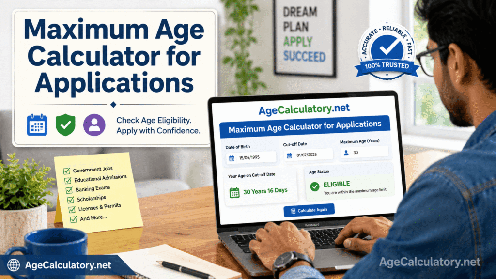 Maximum Age Calculator for Applications - Age Calculator by AgeCalculatory.net