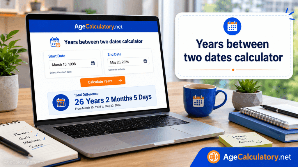 Years Between Two Dates Calculator - Age Calculator by AgeCalculatory.net