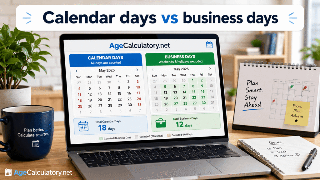 Calendar Days vs Business Days - Age Calculator by AgeCalculatory.net